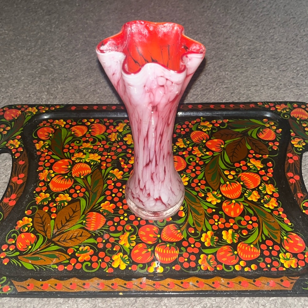 VNTG Red & Orange Murano Style Vase